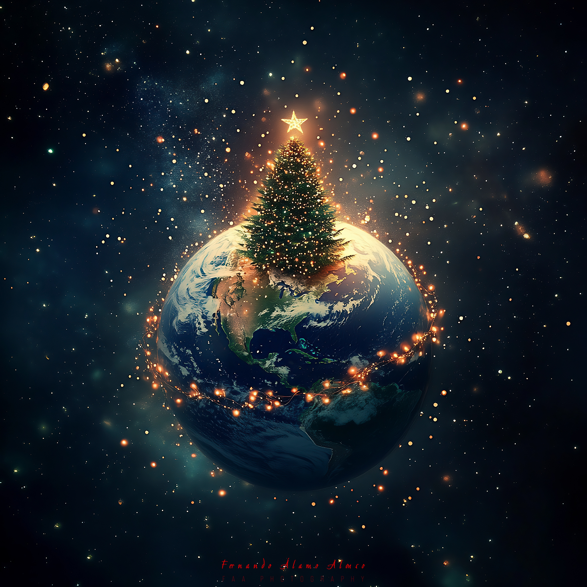 Arbol de Navidad sobre Planeta Tierra