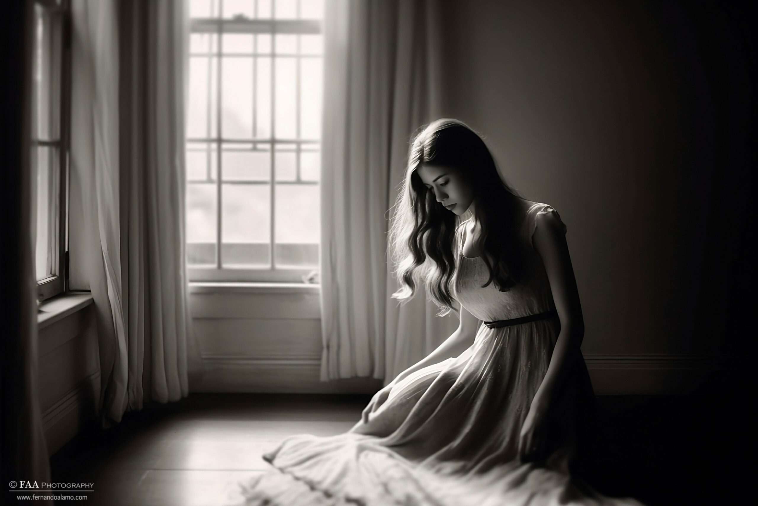 Mujer Sentada Bajo Ventana Monocromo VI Transformed