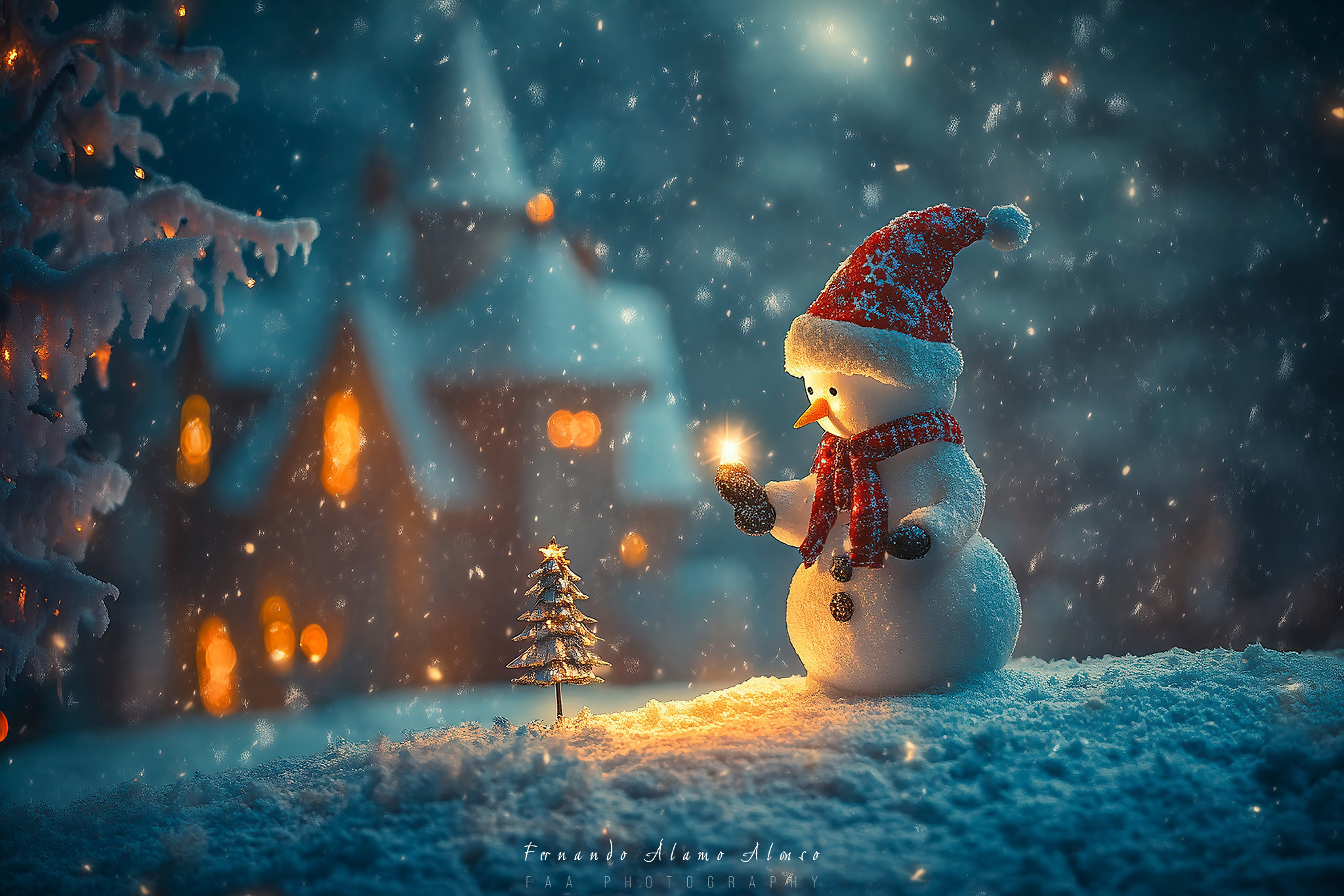 Muñeco de Nieve con Luz y Arbol Navidad