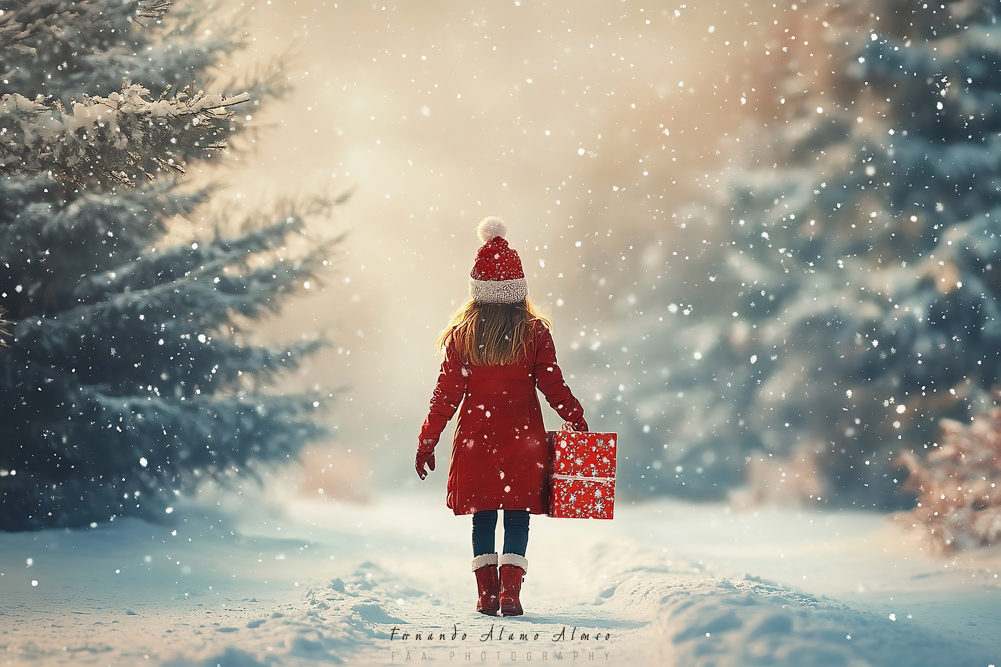 Niña Papa Noel con Regalo